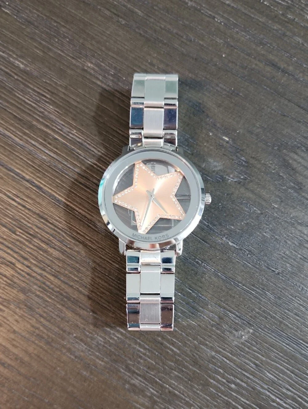 Michael Kors Silver Watch with Rose Gold Star Dial and Crystal Accents